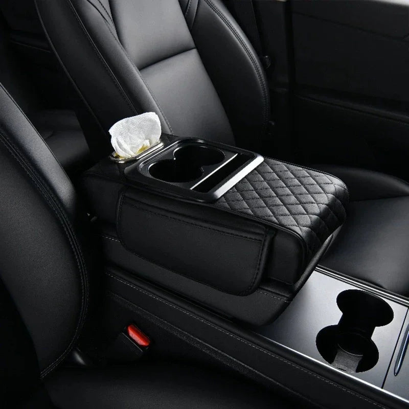 1PC Car armrest box pad, height pad, beverage cup holder, multifunctional storage, universal central armrest pillowcase