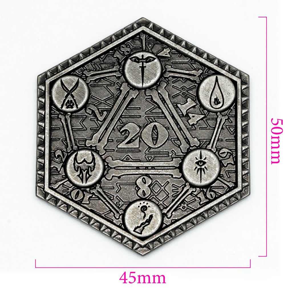 1Pcs D20 Coin Creative Metal Coins 45mm Metal Plated for RPG D&D Game Lovers Critical Fumble Novelty Board Games