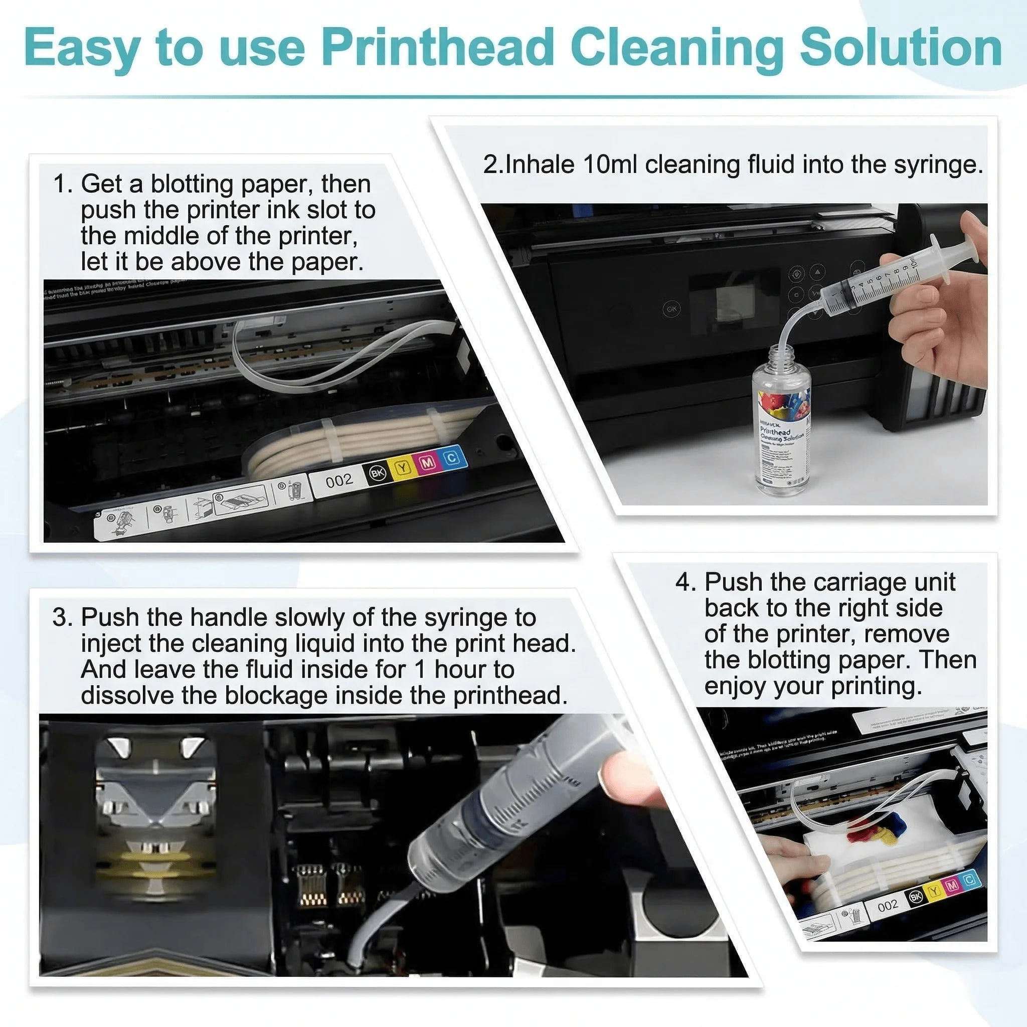 MIRAVEXL 100ml Printhead Cleaning Kit Liquid Solution for HP Epson Canon Brother Inkjet Printer Head Unclog Cleaner Repair Tool