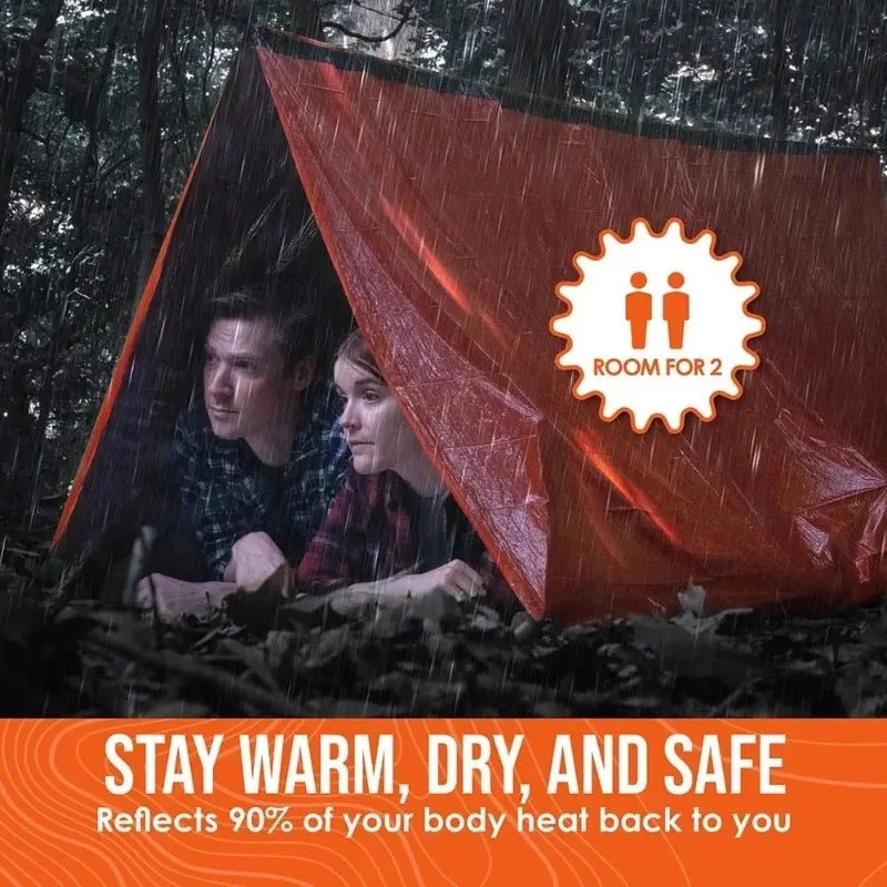 2 Person Emergency Shelter Survival Tent Kit Mylar Tube Tent Sleeping Bag Waterproof Outdoor SOS Thermal Blanket Reusable