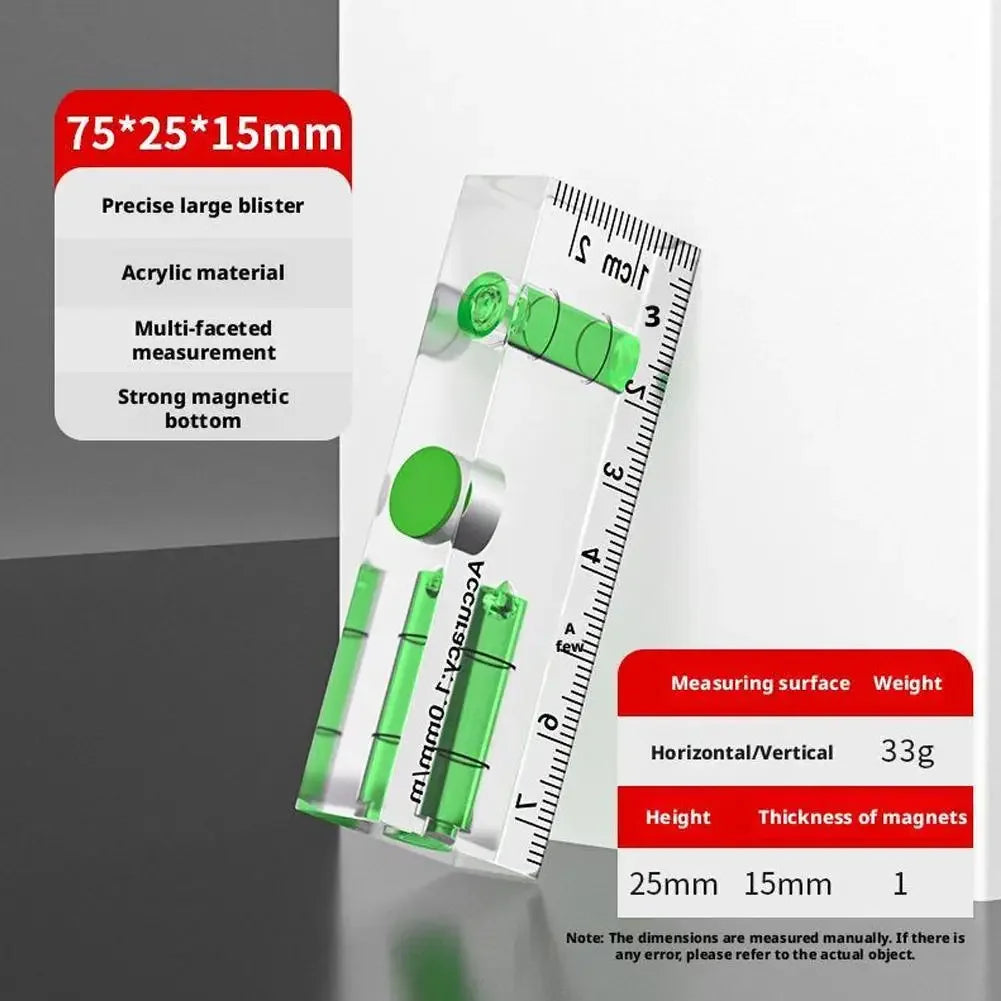Acrylic Mini Level Ruler Strong Magnetic High-precision Shatterproof Mini Bubble Level  for Picture Hanging & Layout Tool