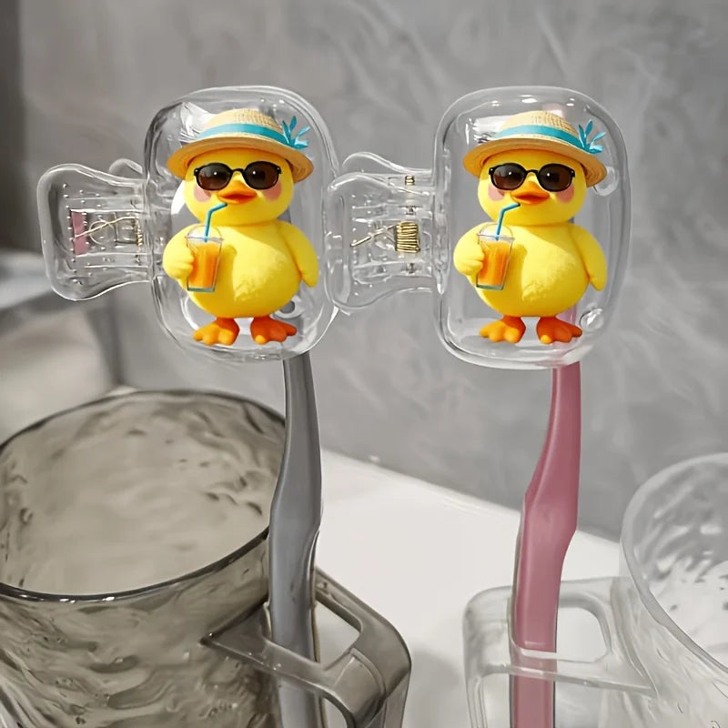 Yellow Duck Drinking Beverage 2pcs Toothbrush Holders with Protective Covers Suitable for Home Travel Use Storage Clip Essential