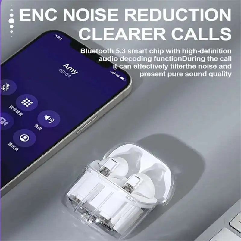 YX06 TWS True Wireless Bluetooth Earphones Transparent HiFi Stereo  ENC Noise Canceling Earbuds With Mic For Xiaomi Huawei Apple