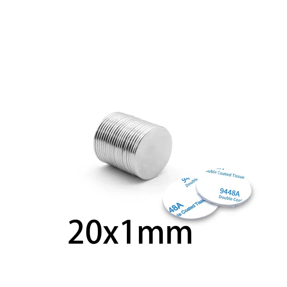 20x1mm Strong Neodymium Magnets with Self-adhesive Double-sided Tape 12*5 for Home Refrigerator, Office, DIY 12x2 15x3 20x2 20x5