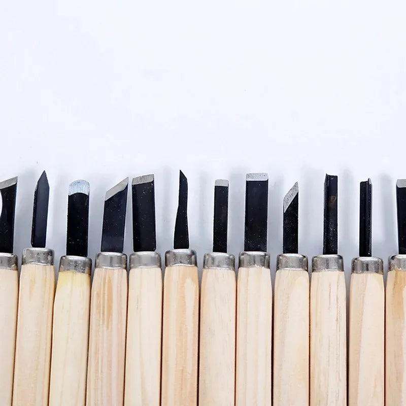 12pcs Wood Carving Chisels Set for Detailed Woodworking Basic Cutting DIY Hand Tools Gouges Knife Kit Craftsmanship