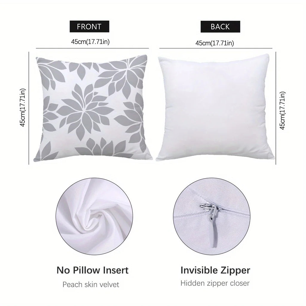 4Pcs Single-Sided Print Pillow Covers - Gray Leaf Line Minimalist Design, Home Decor Cushion Cases for Living Room Sofa Bedroom
