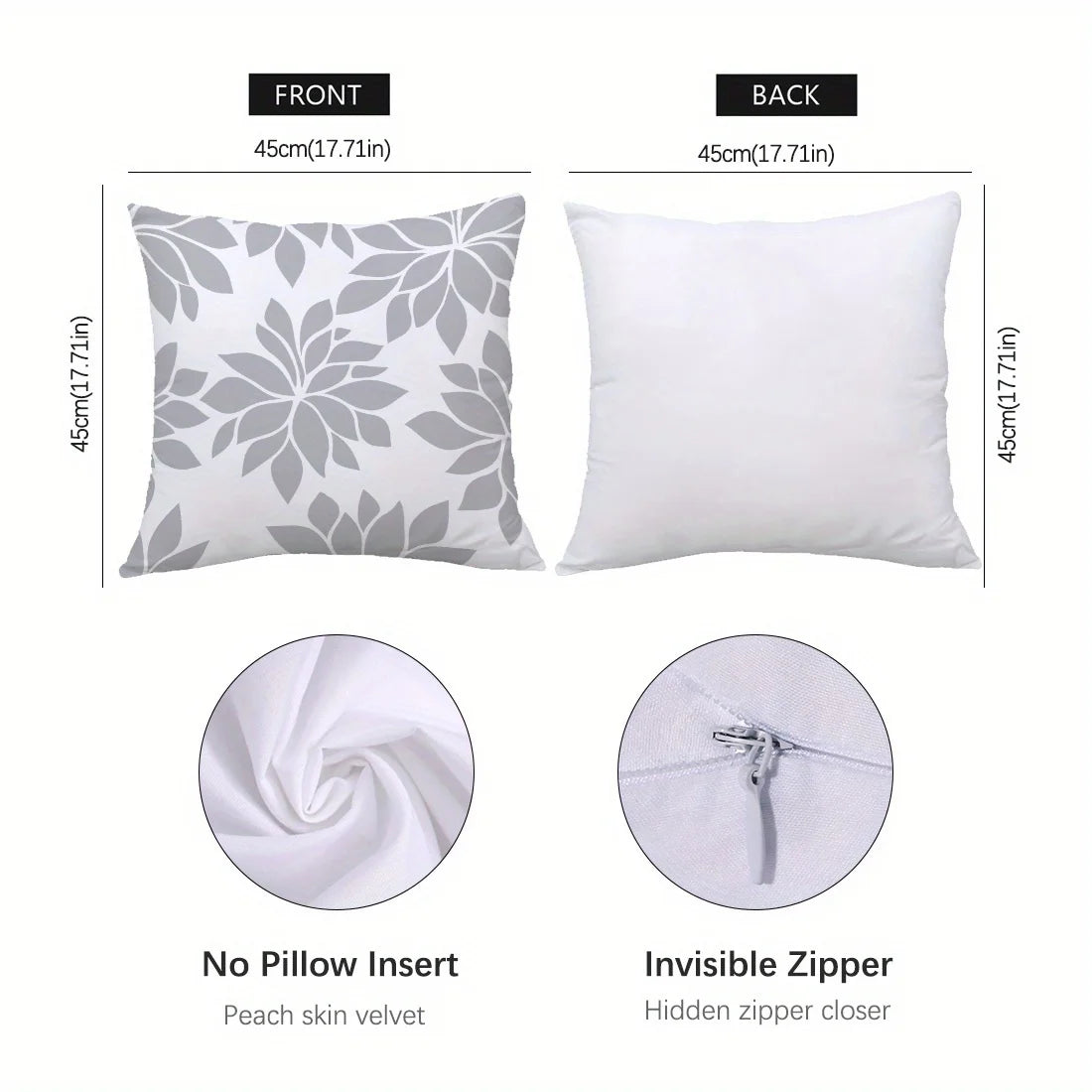 4Pcs Single-Sided Print Pillow Covers - Gray Leaf Line Minimalist Design, Home Decor Cushion Cases for Living Room Sofa Bedroom