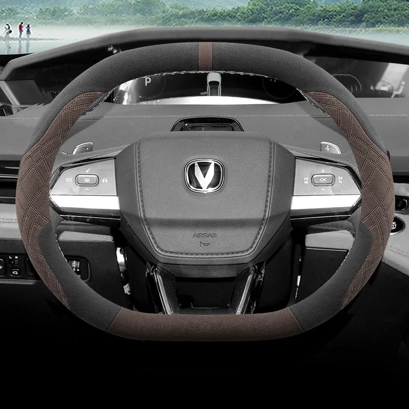Suede Breathable Car Steering Wheel Cover for Changan Univ Unik Unis CS55 PLUS 2022 2023 2024 2025 Accessories All Season