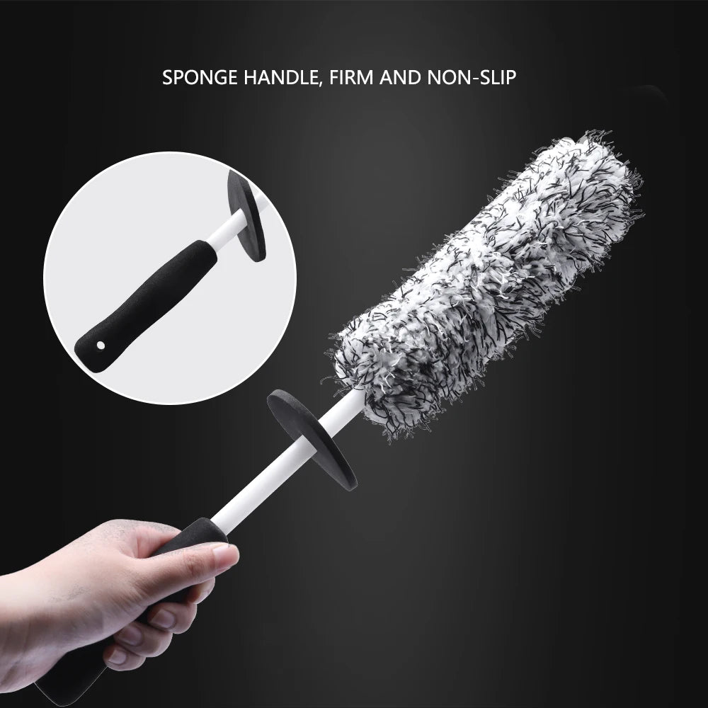 Car Wheel Cleaning Tire Brush Microfiber Car Long Reach Wheel Rim Detailing Brush Non Scratch Motorbike Rim Care Washing Tool