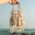 Retro Sequin Woven Tassel Cotton Linen  Hollow out Bucket Evening Elegance Hand Clutch Crossbody Bag