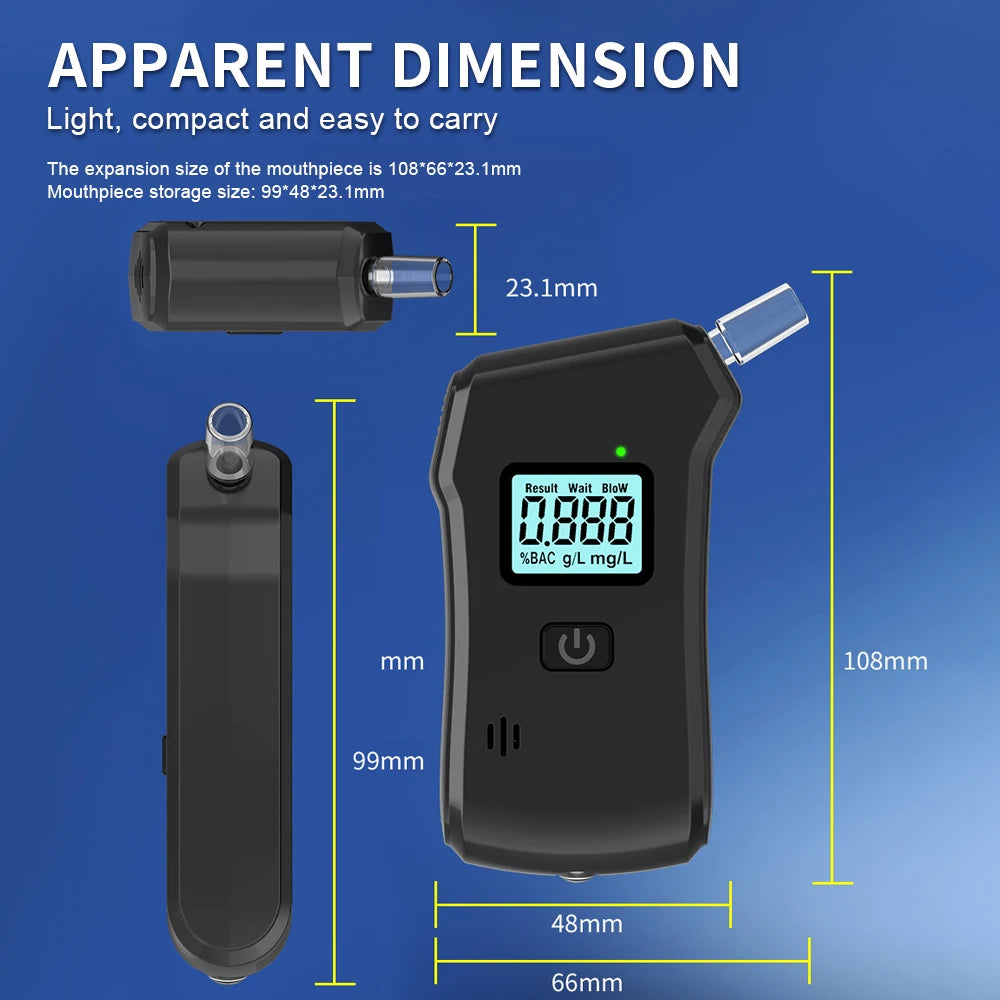 Digital Breath Alcohol Tester LCD Screen Breath Drunk Driving Analyzer Breathalyzer for Drunk Driving Test Use with 5 Mouthpiece