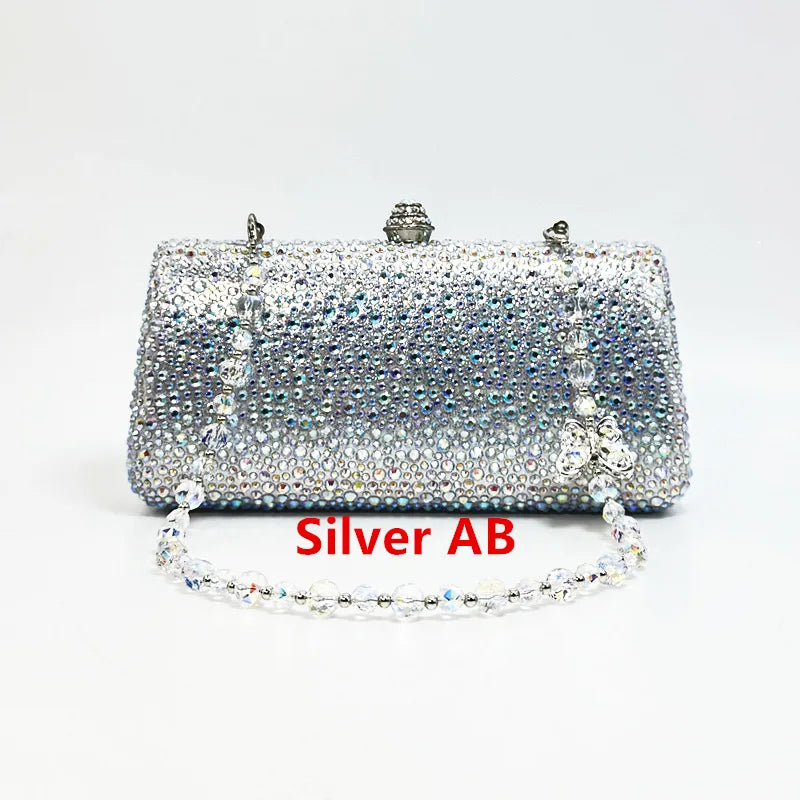 Luxury Ladies Clutch Evening Bag Crystal Rhinestone Butterfly Bag Chain Wedding Party Golden Wallet Christmas Gift Shiny Handbag