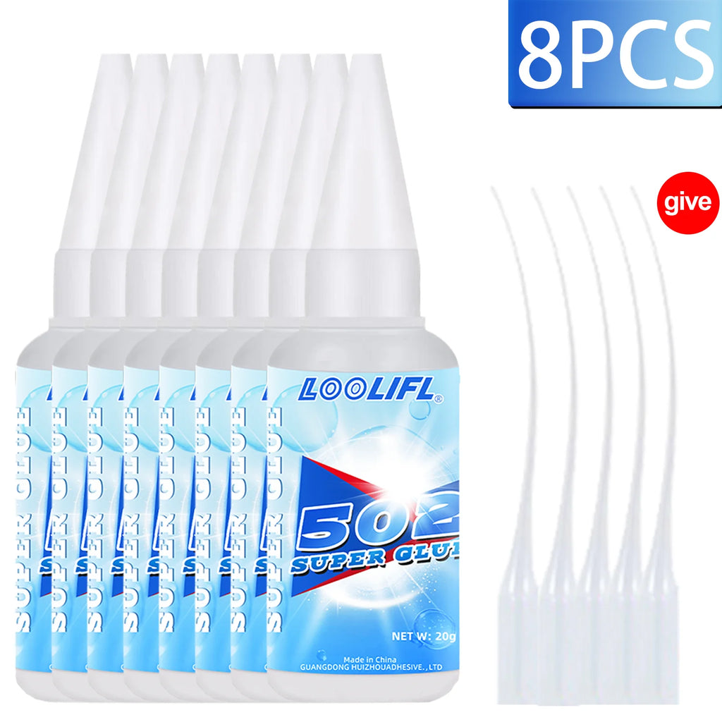 LOOLIFL 1-8pcs 502 Super Glue Instant Quick-drying Cyanoacrylate Adhesive Leather Glass Wood Metal Strong Bond Liquid Glue Tool