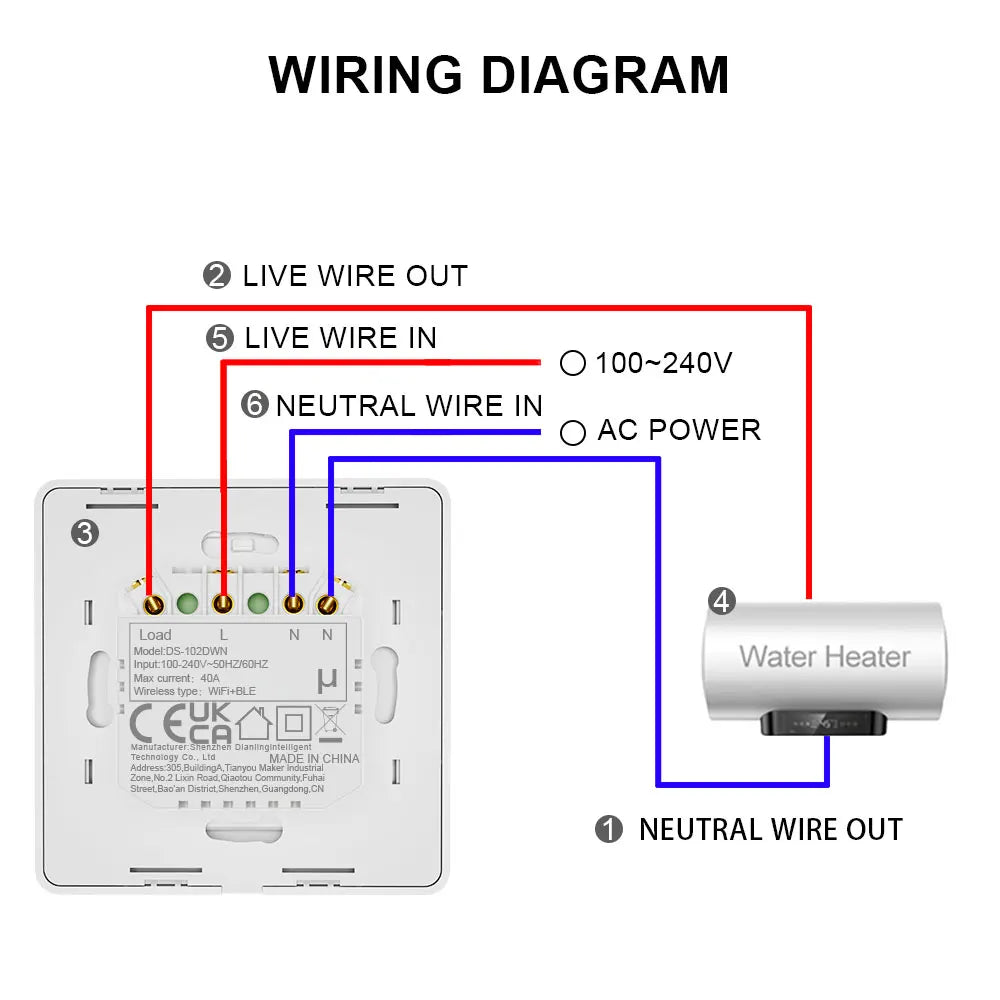 Smart Water Heater Switch/WiFi&Bluetooth Touch Control Works with Alexa/Google Home/Smart Life APP/for Home Bathroom