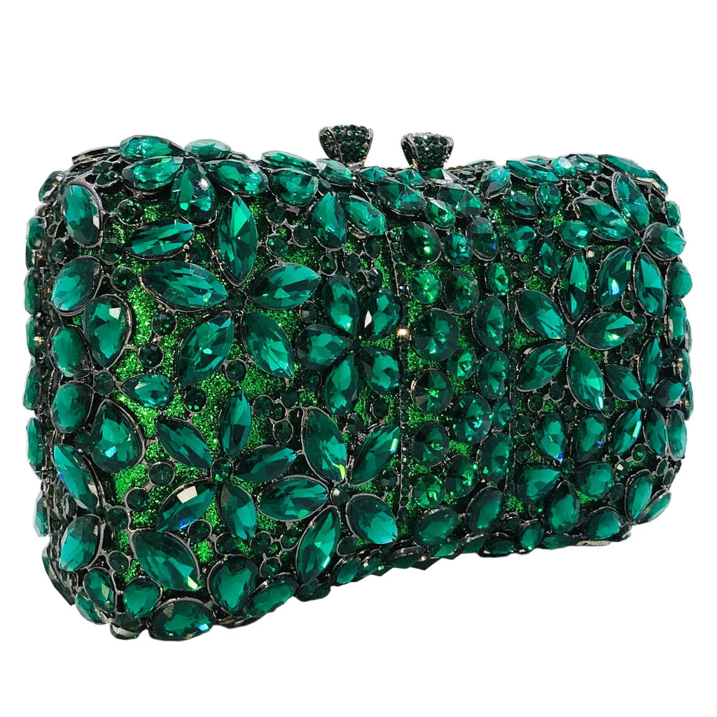 Boutique De FGG Flower Clutch Purses for Women Rhinestone Clutch Bags Formal Evening Handbags Party Dinner Crystal Clutch Bag