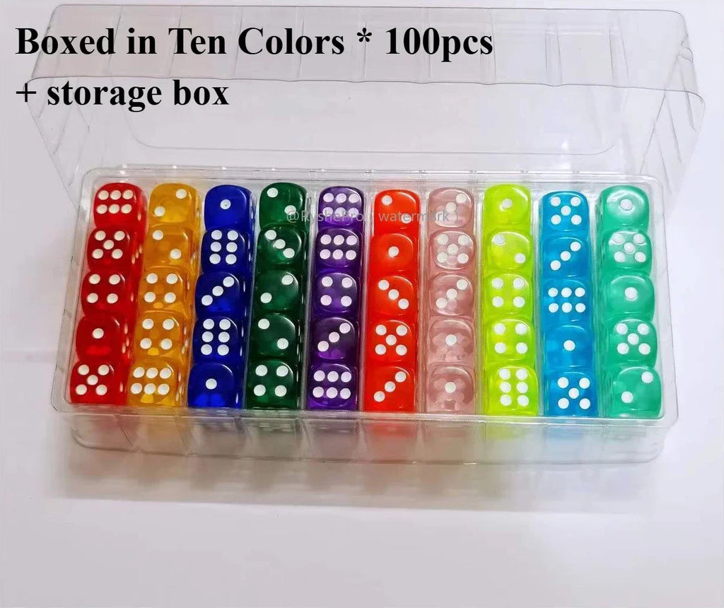 100 Pieces Colored Dices 14mm 6 Sided with Acrylic Material Standard Game Dice Set for Board Games Parties Classroom Math Dice
