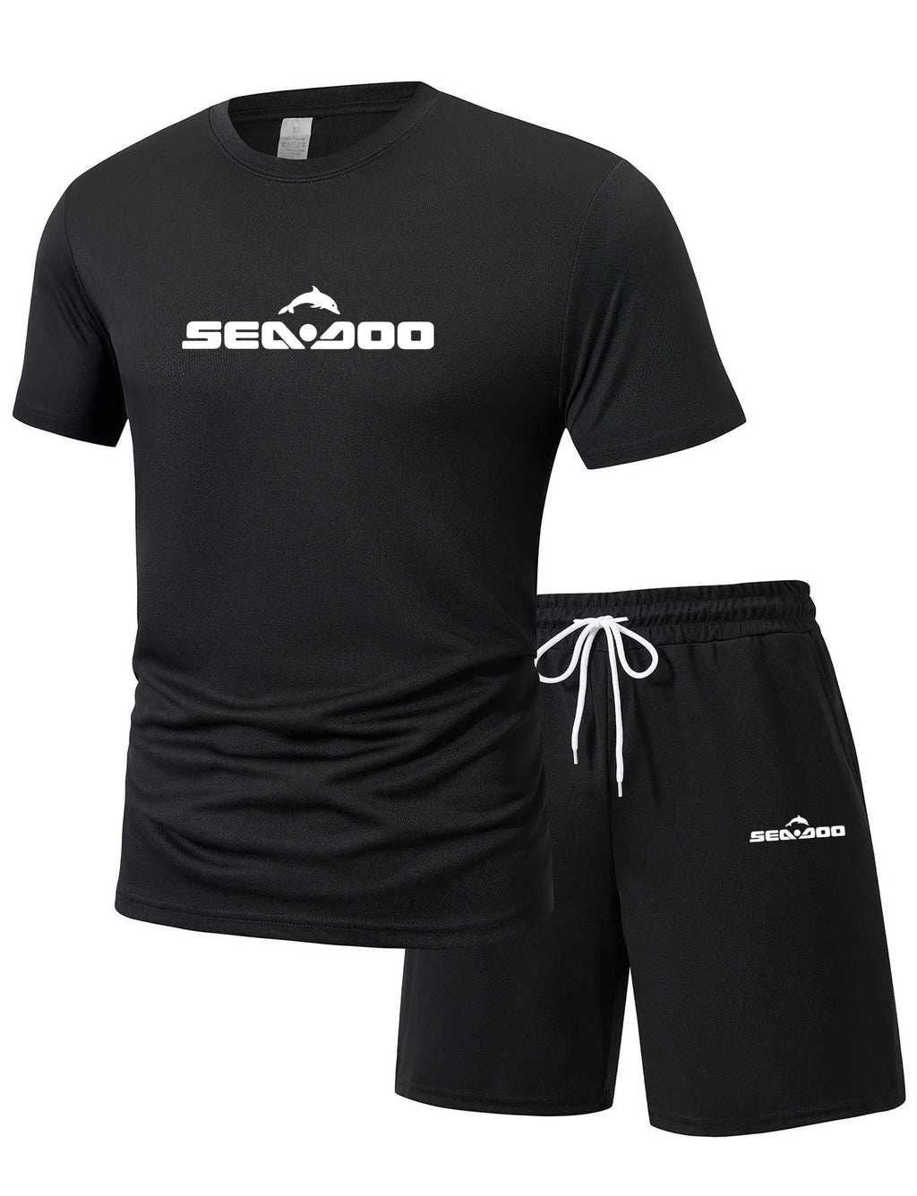 Sea Doo Seadoo Moto Printed Men's Running T-Shirt And Shorts Set Casual Elastic round Neck Sports Suit Quick Dry Comfortable
