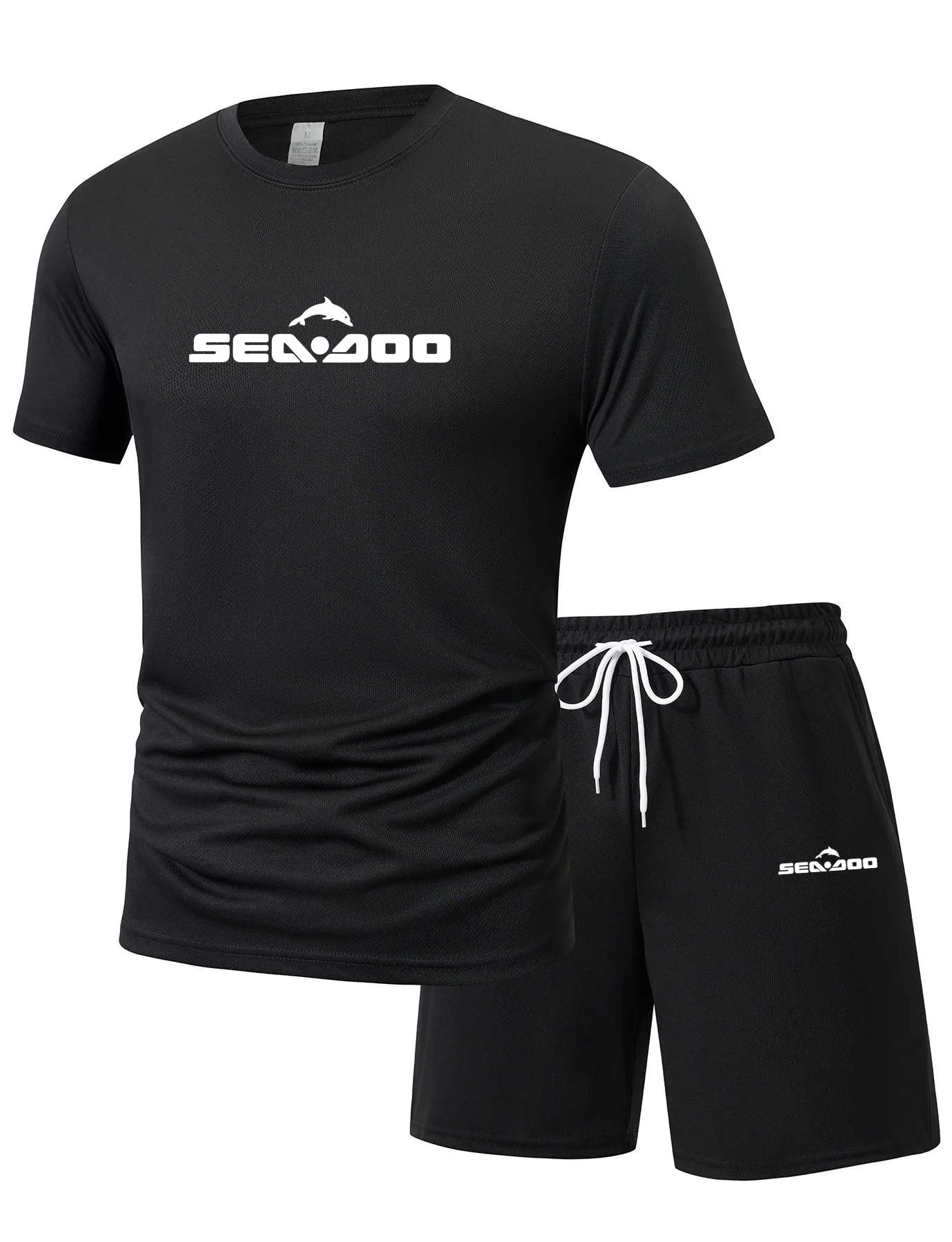 Sea Doo Seadoo Moto Printed Men's Running T-Shirt And Shorts Set Casual Elastic round Neck Sports Suit Quick Dry Comfortable