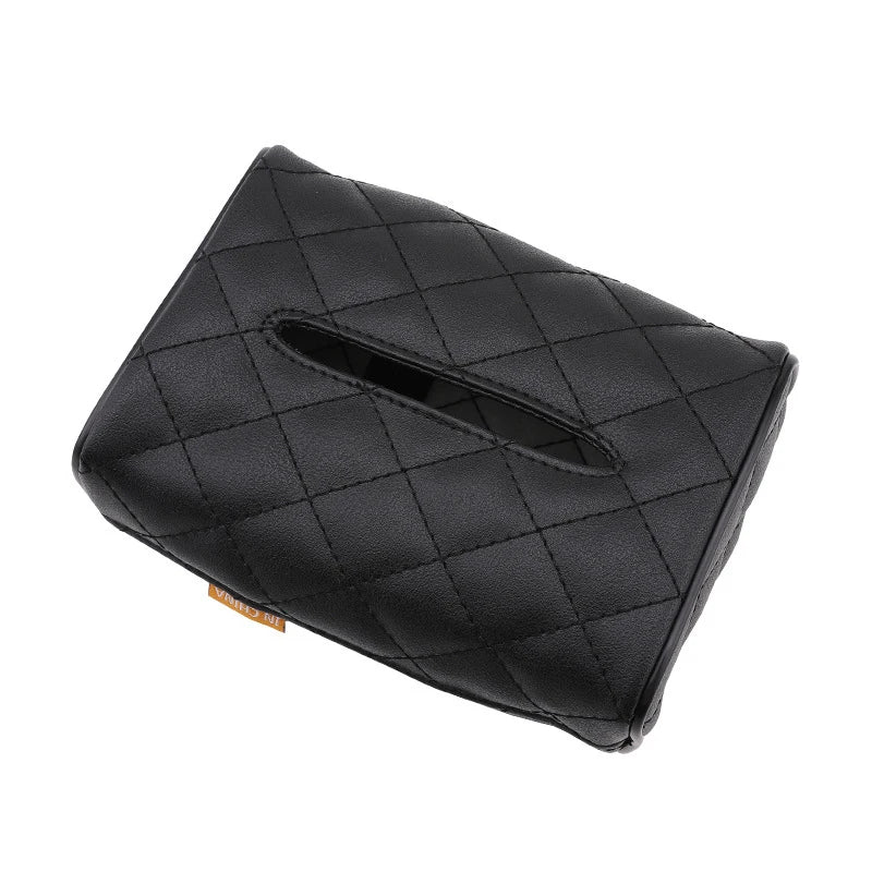 Solid Color Checkered Leather Wear-Resistant Tissue Box Car Seat Back Sunshade Hanging Tissue-Bag Buckle Strap Easy Installation