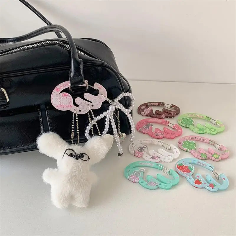 INS Candy Color Wings Shape Acrylic Carabiner Cute Strawberry Clover Mountaineering Buckle Keychain Multipurpose Keyring Hook