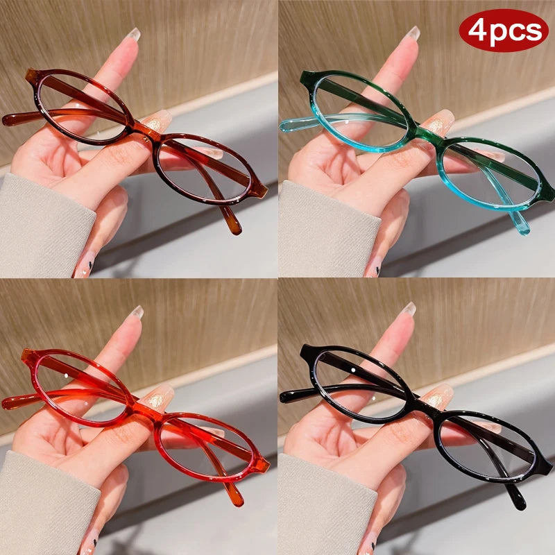 Hiking Camping 4pcs Small Oval Casual Anti Light Glasses Clear Lens Candy Color Shades Cosplay Costume Decorative Eyewear