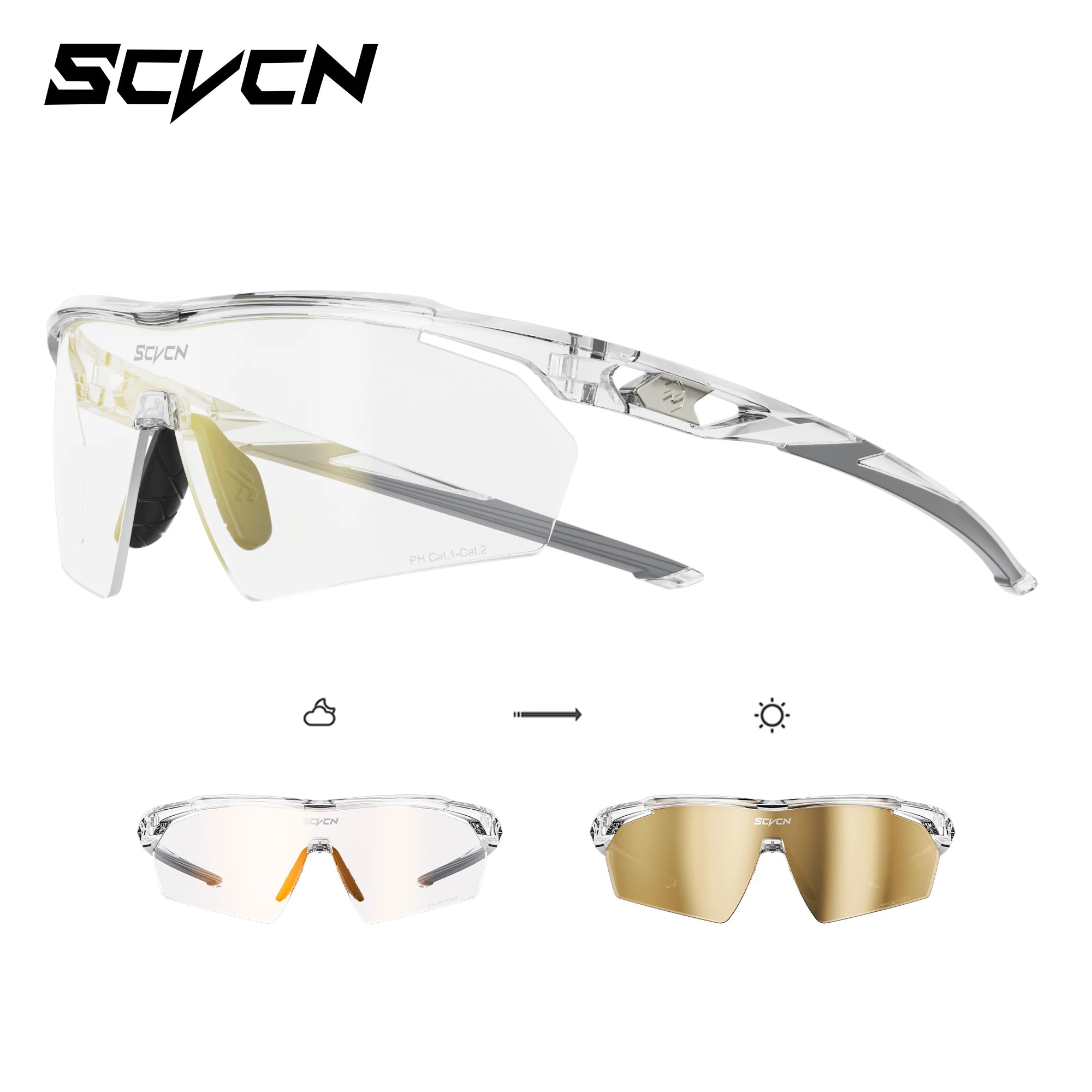 Scvcn Photochromic Hiking Sunglasses UV400 Outdoor Sports Trendy Design Cycling Running Baseball Glasses Lightweight Eyewear