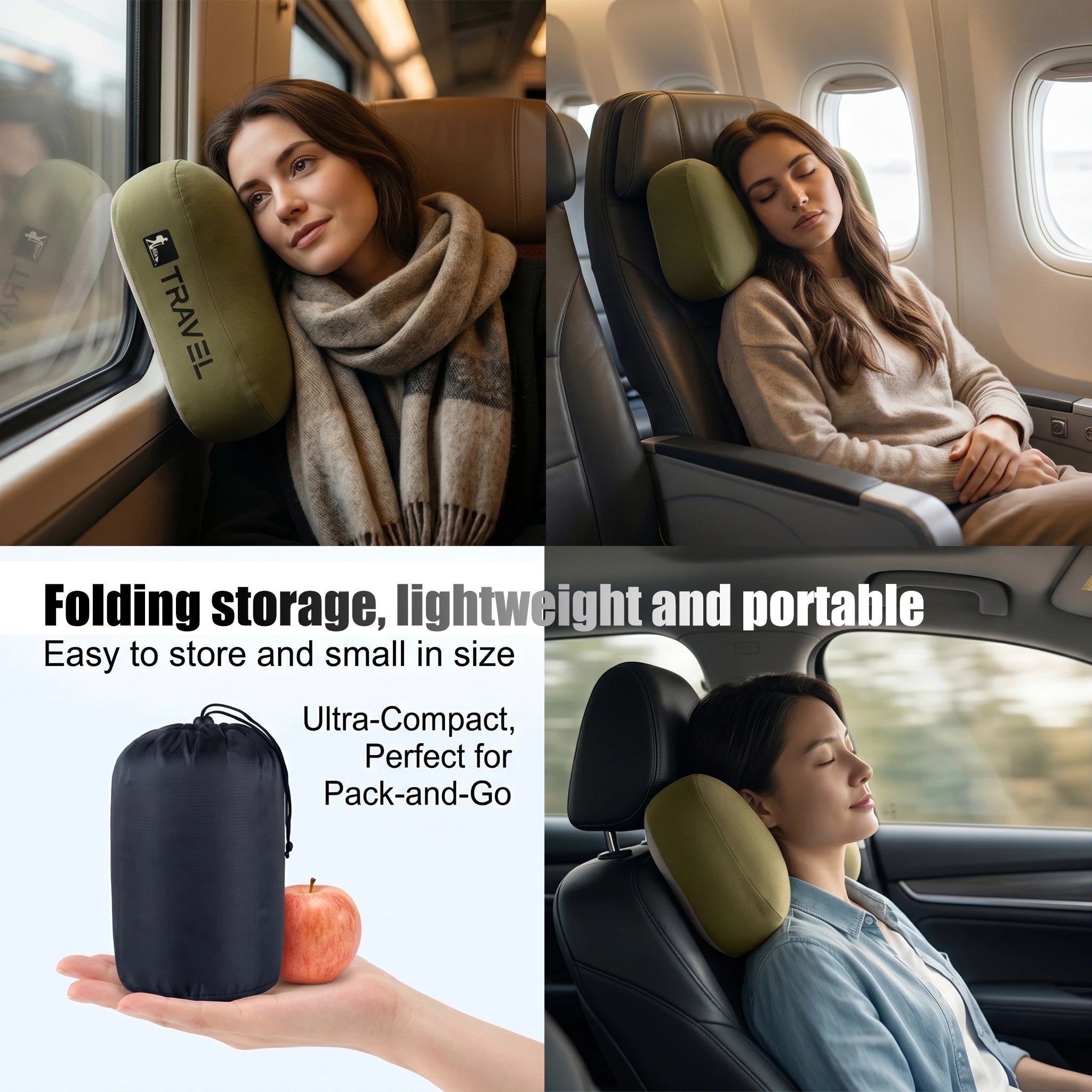 Ultralight Camping Memory Foam Pillow, Travel Backpacking Pillow with Removable Cover for Neck Lumbar Support, Hiking Outdoor
