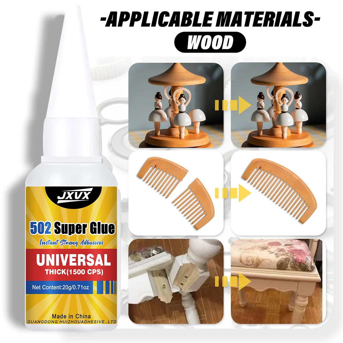 JXVX 502 Stone Super Glue High Viscosity, Cyanoacrylate Glue 50g Marble Adhesive, for Restoration and Production of Marble, Granite, Artificial Stone and Tile Products Low odor With precision dispenser 1-3PCS.