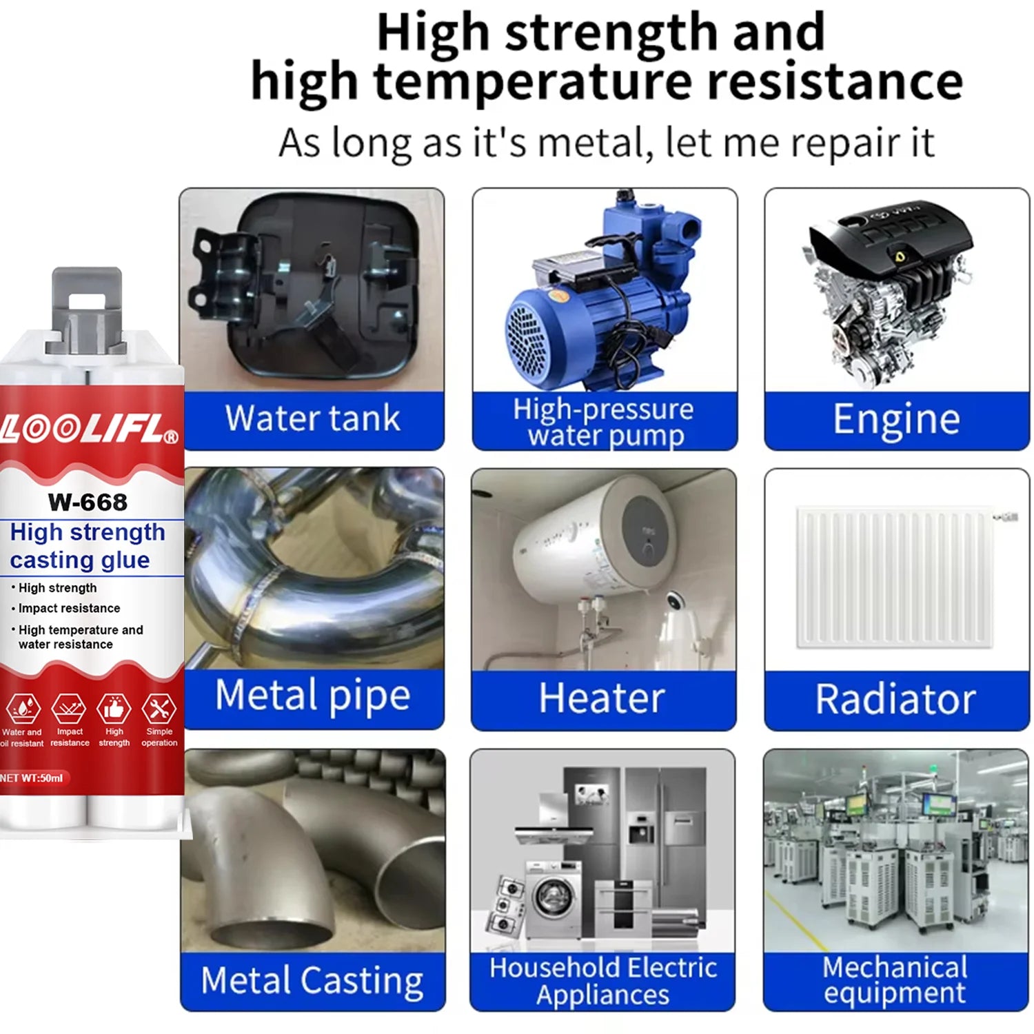 LOOLIFL High Temperature Glue for Metal Welding Strength Repair Resistant Magic AB  Plastic Wood  Adhesive Purpose Bi Component