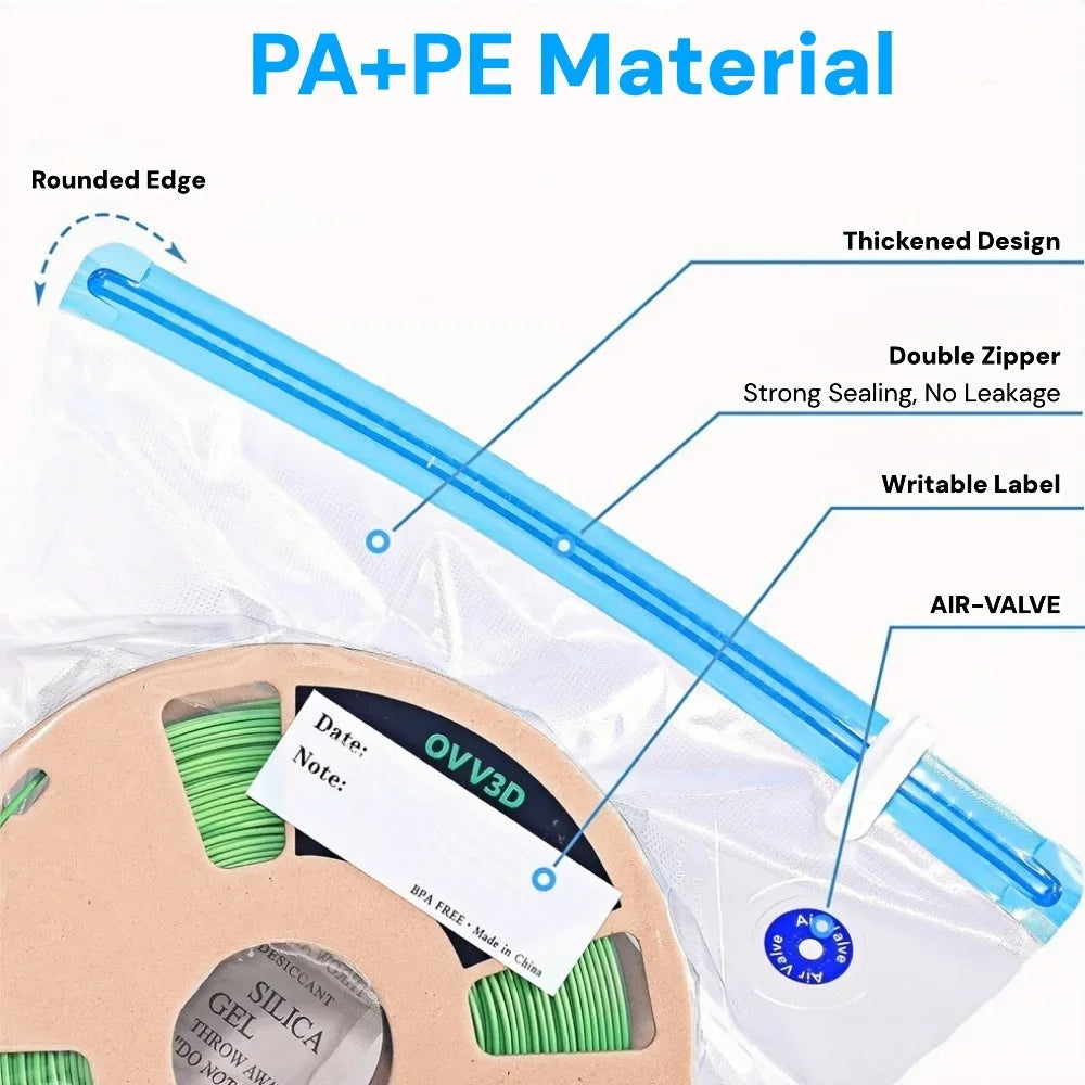 3D Printer Filament Storage Bag Kit with Pump,  PLA/ABS/PETG Filament Dryer Safekeeping Humidity Resistant For 3D Printer Parts