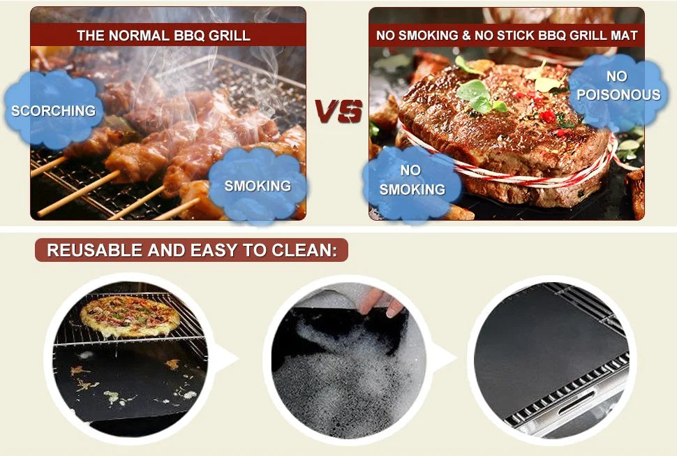 BBQ Grill Mat Barbecue Outdoor Baking Non-stick Pad Reusable Cooking Plate 40 x 33cm for Party Grill Mat Accessories