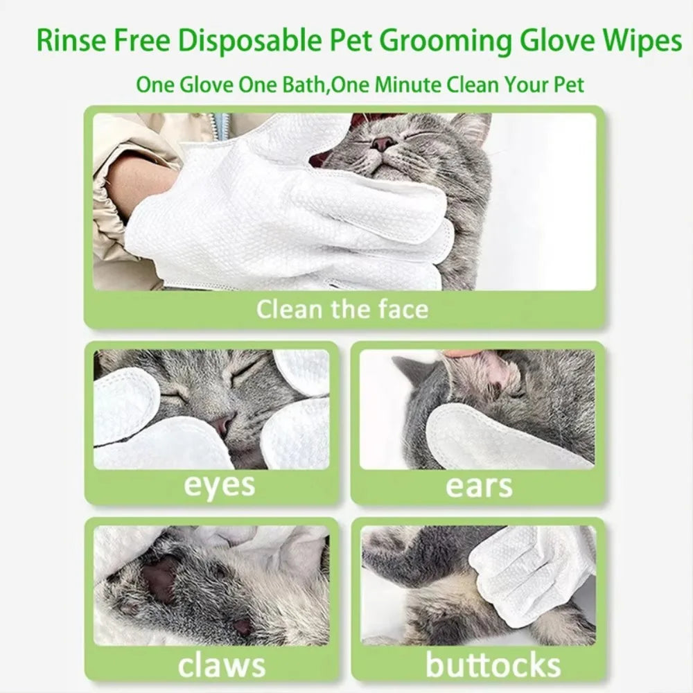 Pet Grooming Gloves Disposable Tissue Bath, 6pcs Per Pack Gentle Formula, For Cats Dogs Puppies, Pet Cleaning Supplies