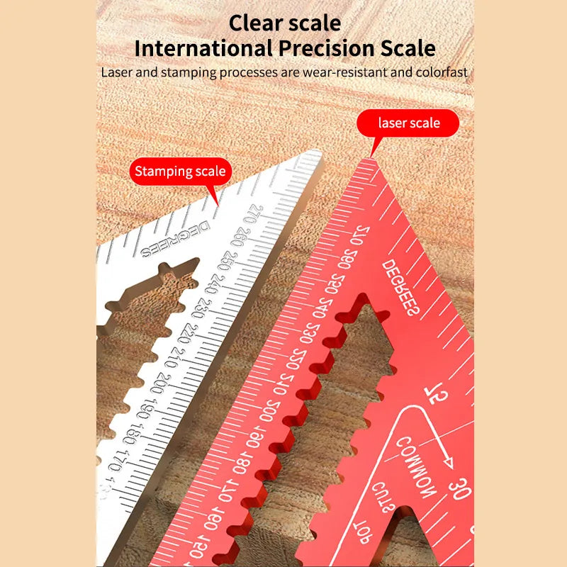 Precision 7/12 Inch Aluminum Alloy Triangle Ruler Woodworking Measuring Tools Durable Metal Metric Imperial Gauging Angle Finder