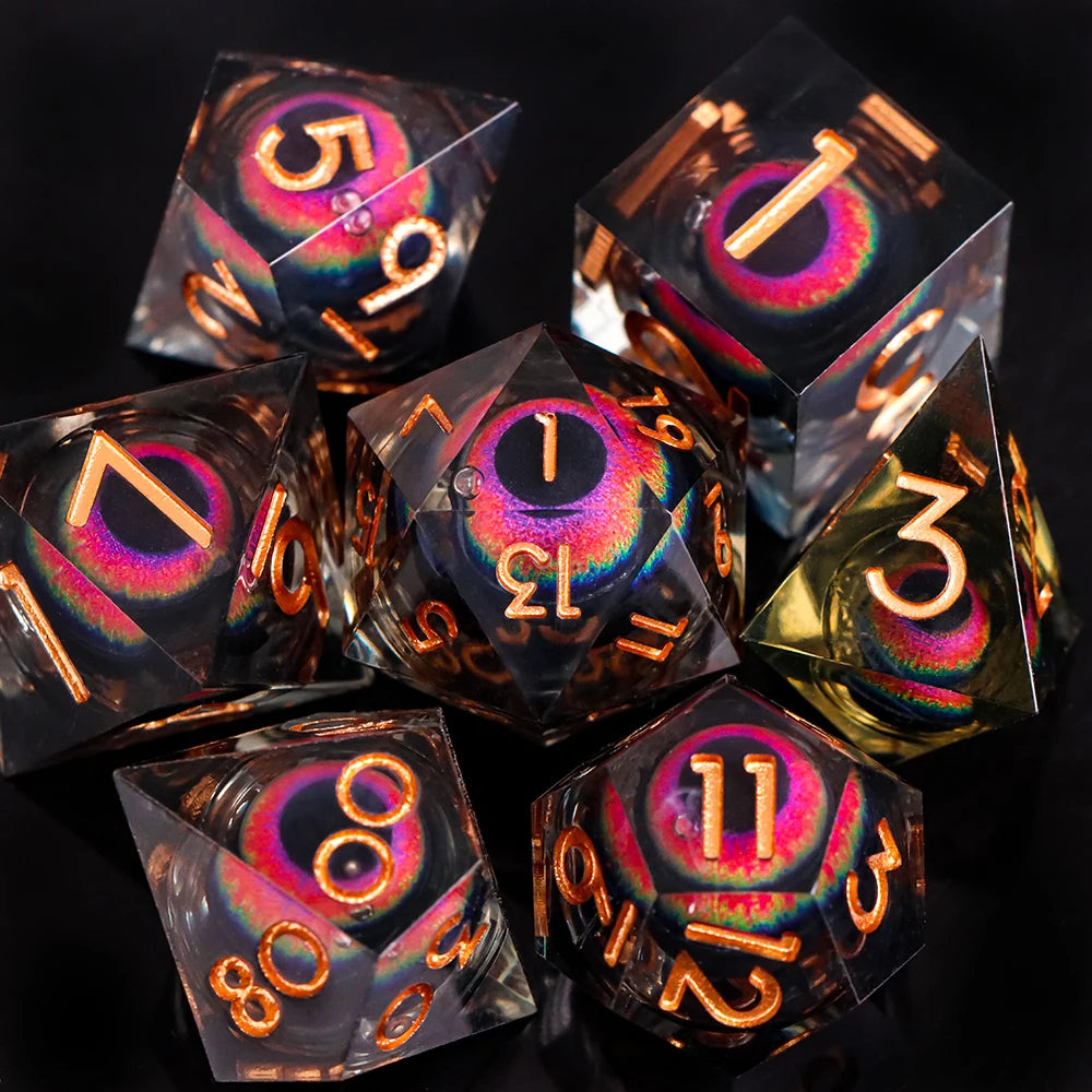 Dragon Eye Dice Set with Full Liquid Core & Sharp Edge | for D&D, Pathfinder RPG | Metallic Resin Dungeon Master Dice | for Gift