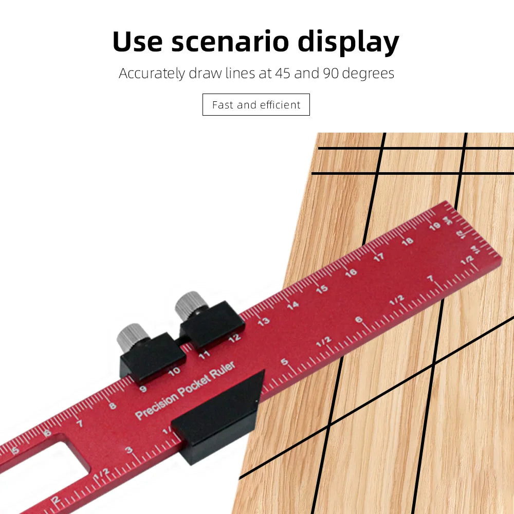 Precision Metal Slide Aluminum Alloy Pocket Ruler with Inch Metric Dual Scale for Woodworking Measurement Scribe DIY Hand Tools