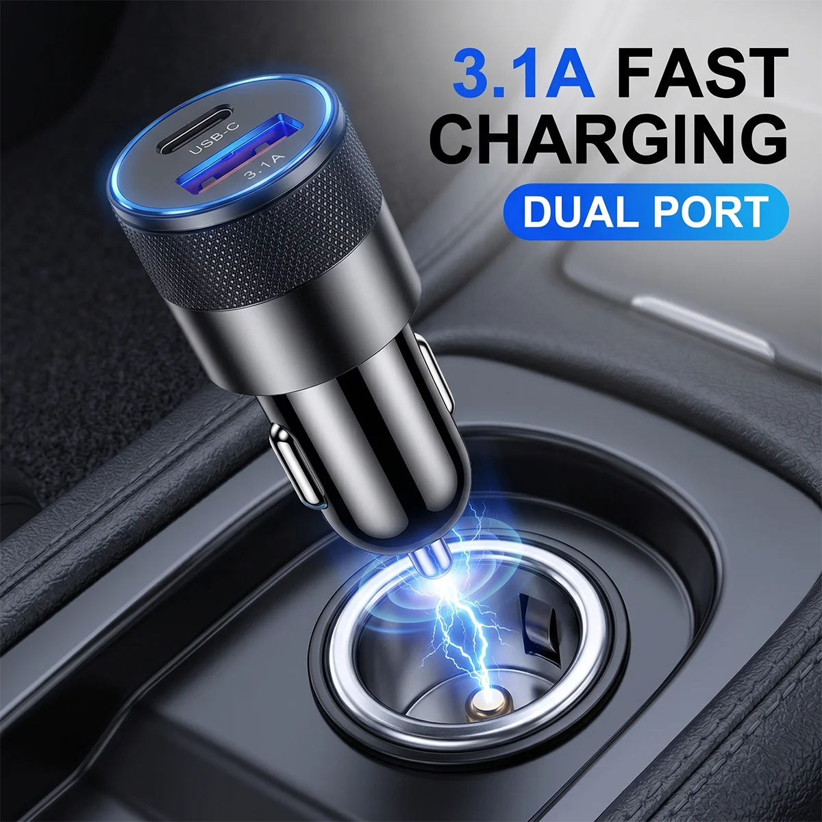 Dual USB Car Charger 15W Fast Charging Type C Adapter Constant Temperature  Metal Textur Car Phone Charger For iPhone For Samsun