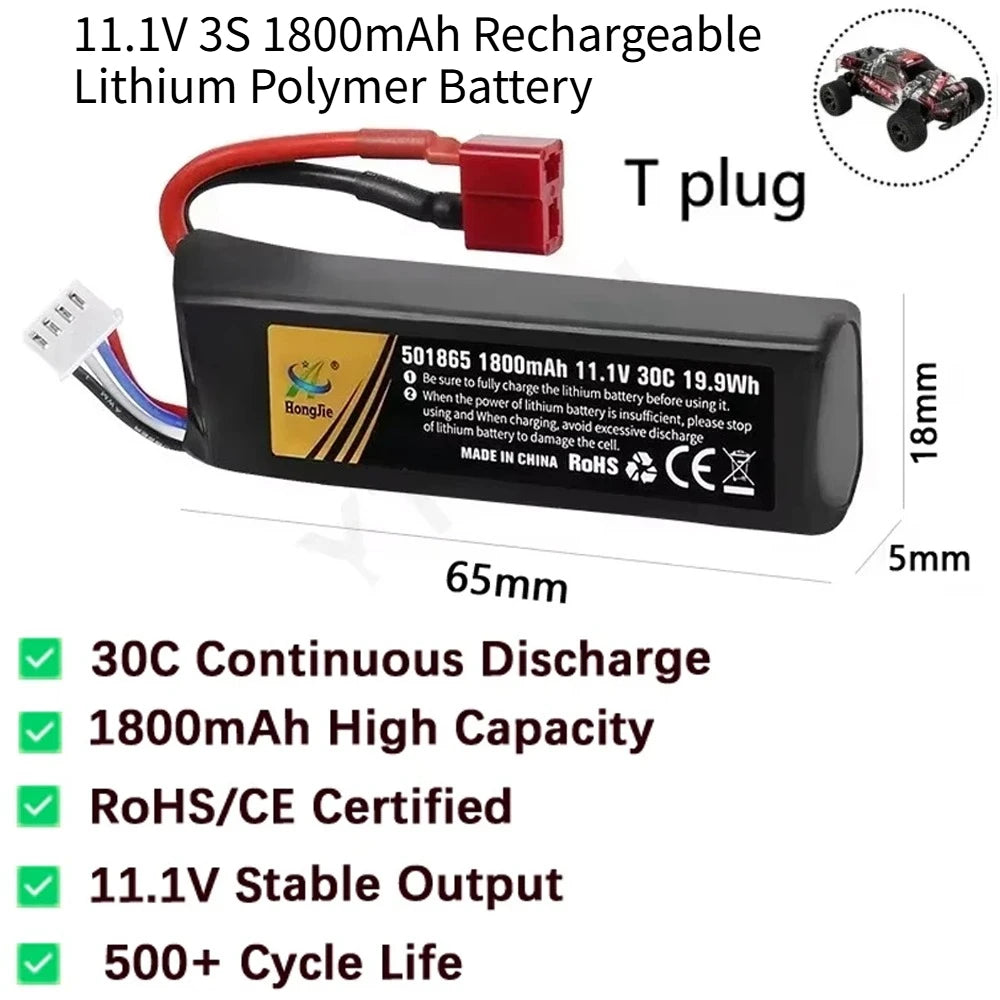 Lithium Polymer Battery 501865 1800mAh 30C T PLUG 11.1V for RC Car Water Gun Mini Paintball Air GunElectric Toy Gun Accessories