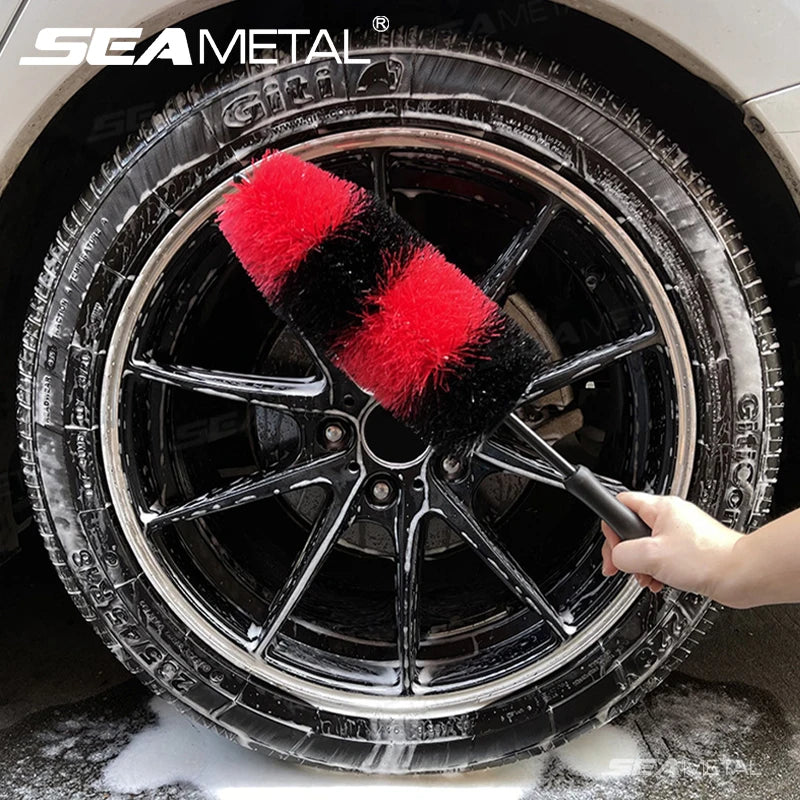 SEAMETAL Long Handle Car Wheel Hub Cleaning Brush Flexible Wheel Rim Tire Washing Brush Car Detailing Soft Bristle Clean Brushes