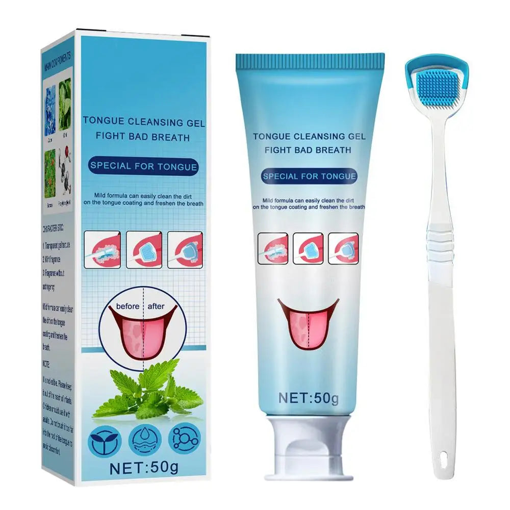 Tongue Cleaning Gel Set Effective Tongue Cleaner Gel Orals Cleaner Set Mint Tongue Scraper & Scrubber Effective Mouth Odor