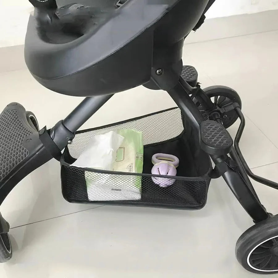 Stroller Bottom Organizer Bag Universal Mesh Three-dimensional Tissue Toy Storage Basket with Hard Board Stroller Accessories