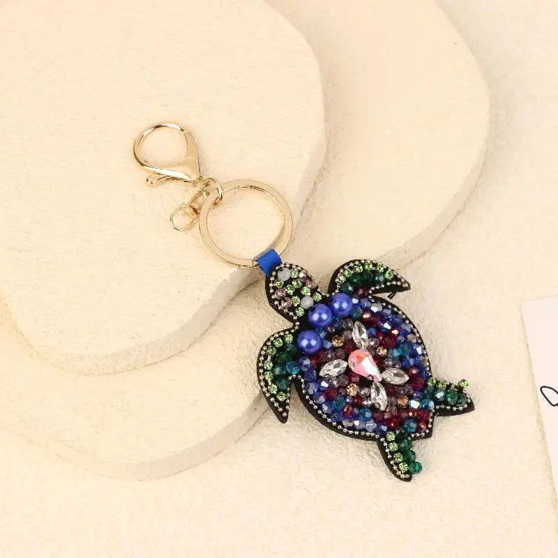 B*1Pc Rhinestone Lobster Beaded Pendant Pretty Hand Sewn Bag Charms Crab Shells Turtle Hanging Rope Patches Applique Bag Lanyard