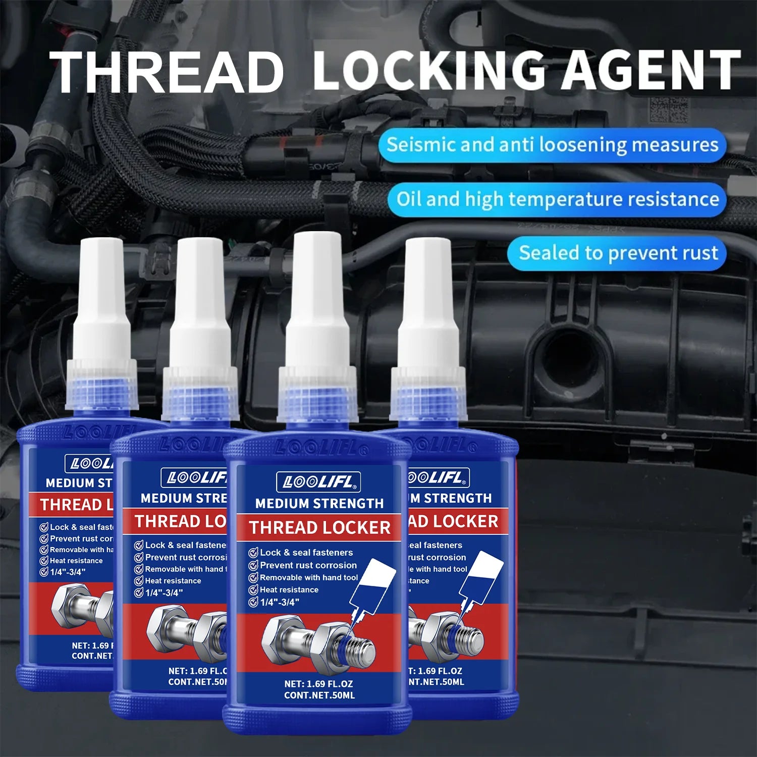 Threadlocker, Fast-Drying, Medium-Strength Screw Locking Agent, Anaerobic Adhesive, Anti-Loosening Screw Glue, Nut and Screw Fastening Adhesive, Removable