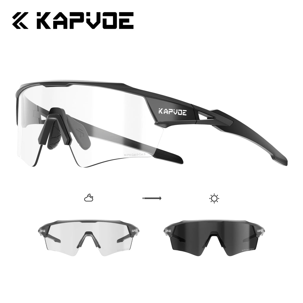 Kapvoe Hot Shadowless Photochromic Cycling Glasses Lighteight UV400 Sunglasses Men Women Bike MTB Eyewear Riding Outdoor Running