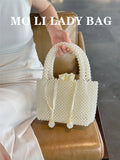 2026 Fairy Pearl Handbag Summer Name Lady Handwoven Beaded Basket Handheld Crossbody Bag Women Open Top Style