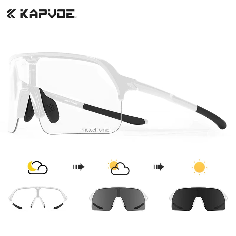 Kapvoe Photochromic Hiking Eyewear Sunglasses for Man Cycling Glasses Bicycle Cycling Women MTB Bike Outdoor Sport Goggles UV400