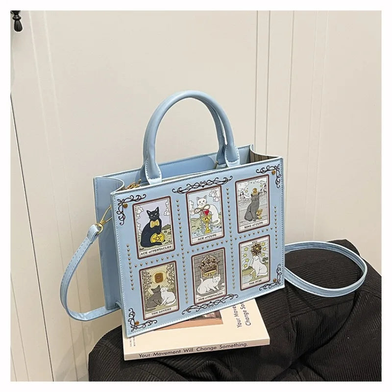 Vintage and Luxury Designer Bag Popular Fashionable Tote Bag Large Capacity with Delicate Embroidery Cat Printing Bag for Women