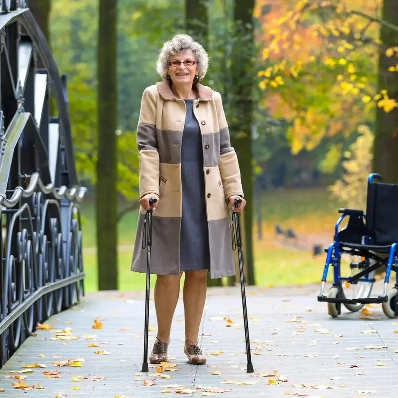 Portable Folding Walking Cane 5 Level Height Adjustable Walking Stick with Wrist Strap Lightweight Travel Mobility Aid