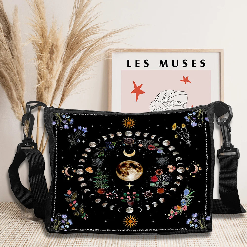 1pc Moonlight Flower Tarot Witchcraft Pattern Crossbody Bag for Women Shoulder Bag with Strap Design Casual Fashion Handbag