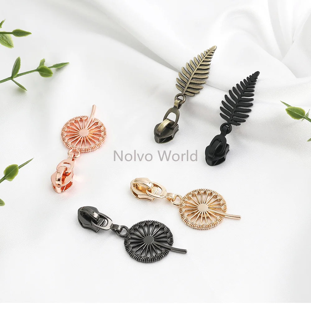 10/30/100PCS 5# Dandelion,Fern Leaf Shape Limited Letter Embossed Zipper Puller Sliders For Handbag Backpack Garment Accessories