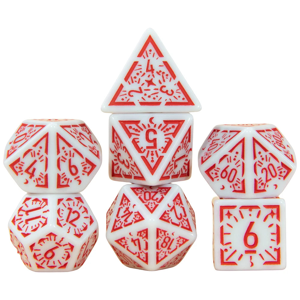 DND Dice Set 7pcs Textures Pattern Polyhedral Dice for DND Role Playing Game Accessories